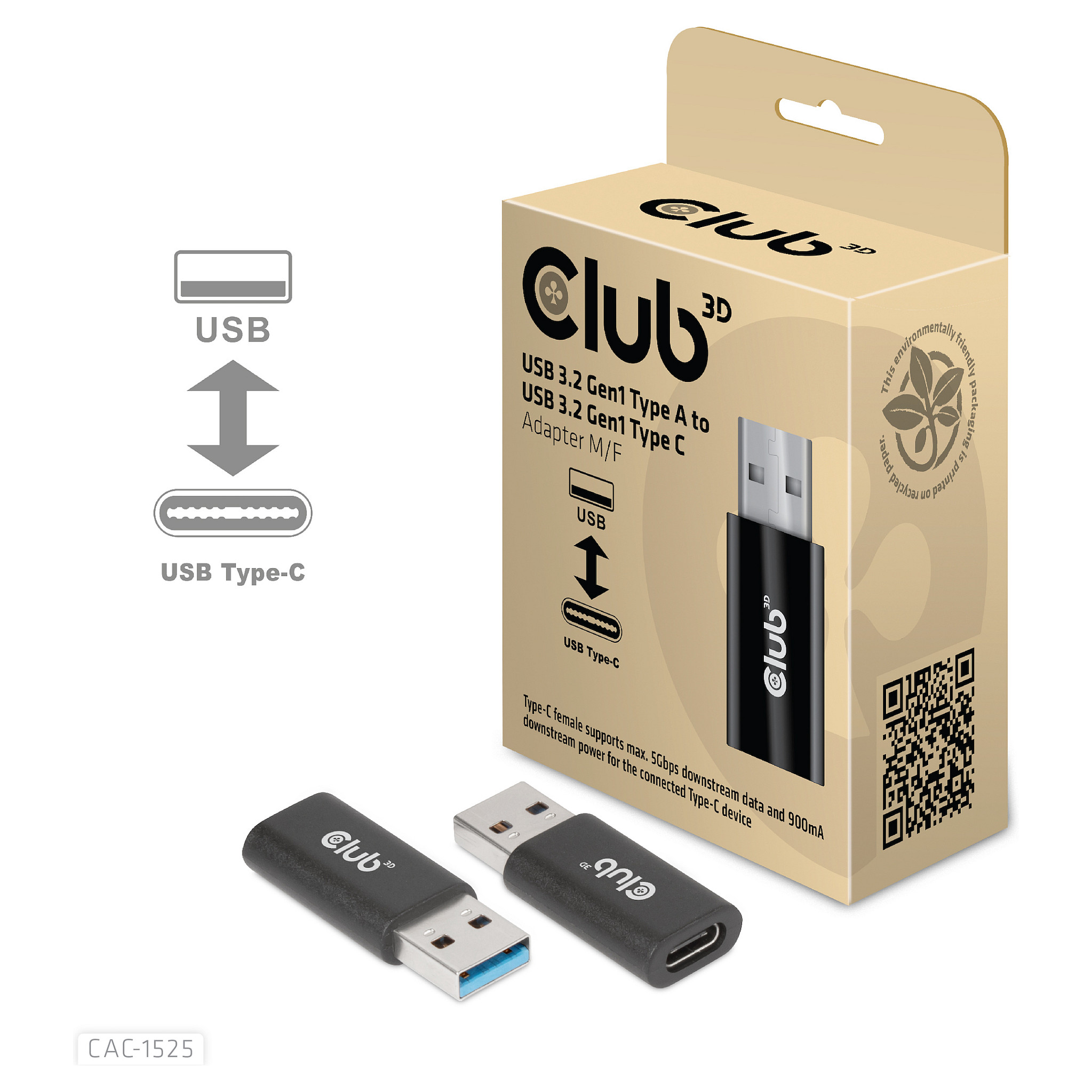 Club3D Adapter USB 3.2 Type‑A ↔ USB 3.2 Type‑C / St–Bu - 2