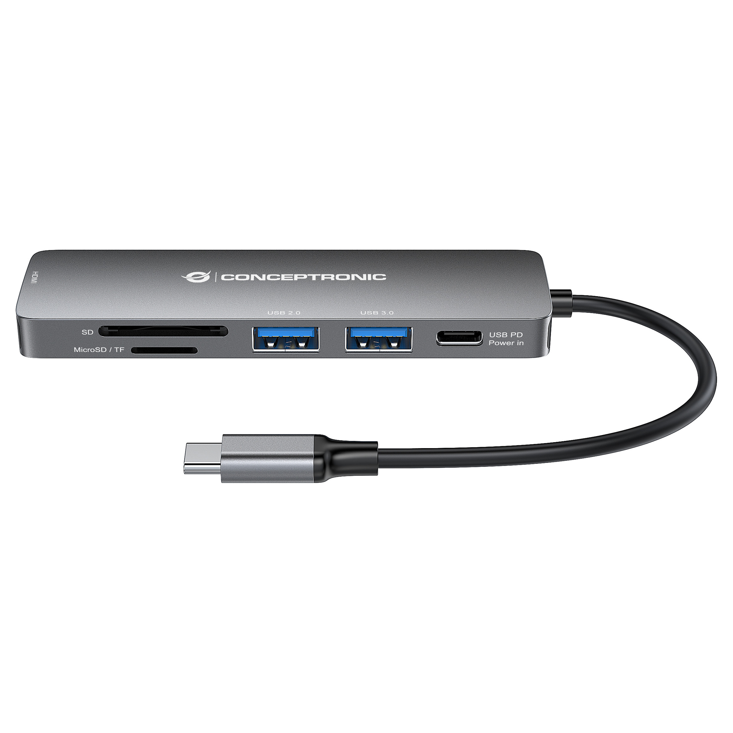 Hub Udhëtimi CONCEPTRONIC 6-në-1 USB-C në HDMI/2xUSB-A/SD/TF - Hiri - 5