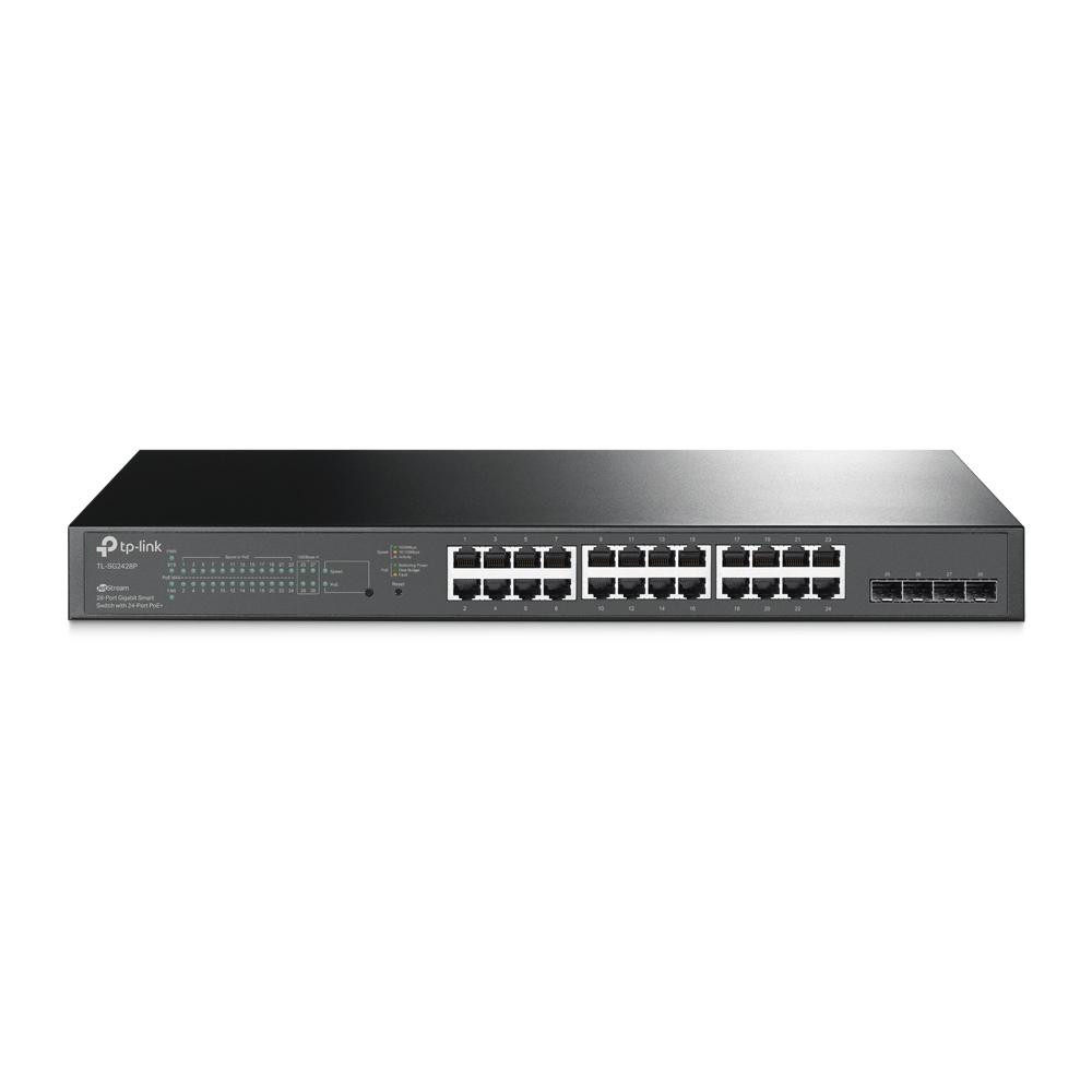 TP-Link TL-SG2428P 28-Port Gigabit L2+ Managed PoE+ Switch – 24× RJ45 PoE+ 10/100/1000Mbps, 4× Gigabit SFP, 250W PoE Budget, Static Routing, VLAN, Omada SDN, Rackmount 19" 1U – E Zezë - 1