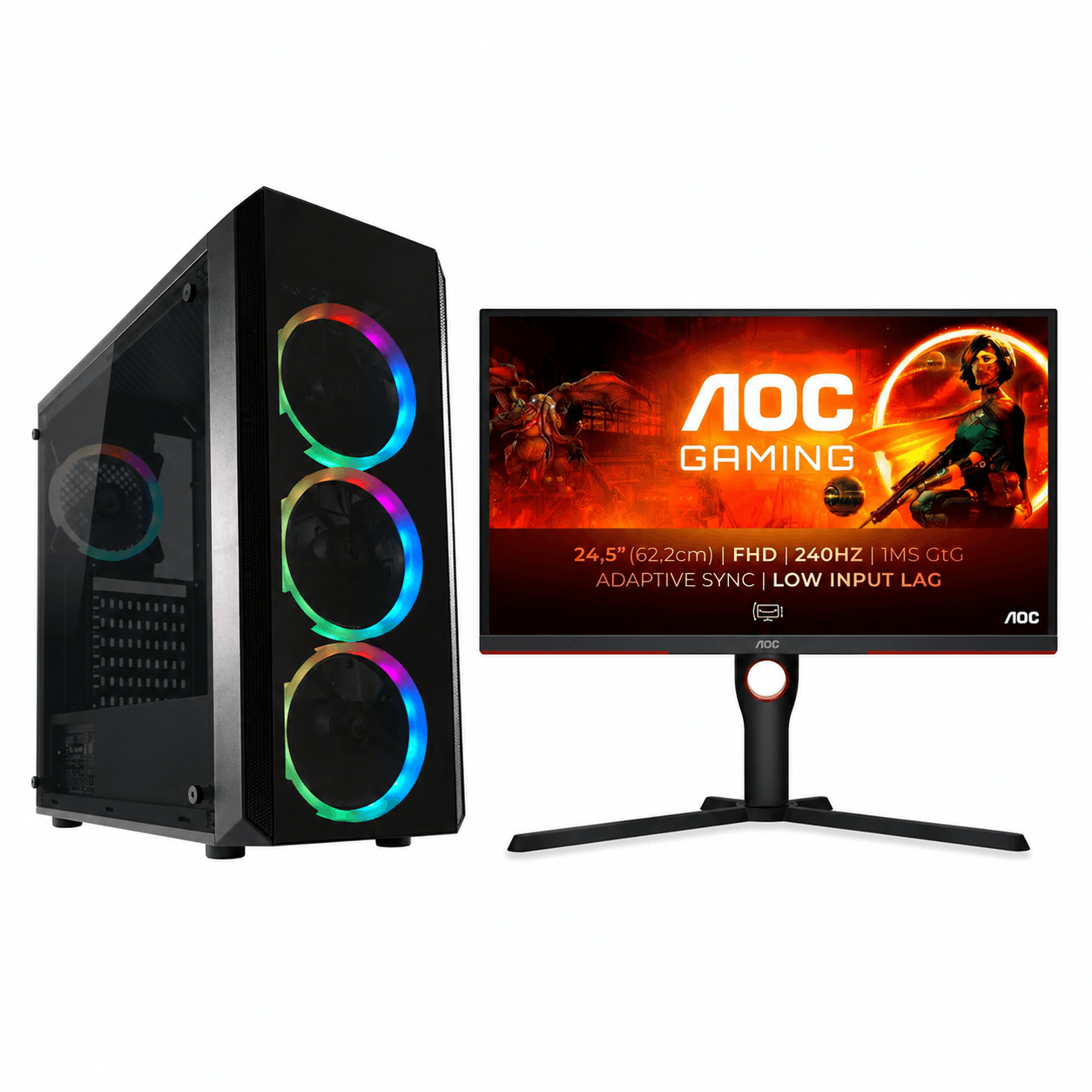 STARBUNDLE SERIES X8, Ryzen 5 5600X, 16GB DDR4, 500GB, RTX 5050 8GB, Case Quad-Luxx + Monitor Gaming AOC G3 25G3ZM/BK, 25" Full HD 240Hz 0.5ms, HDMI+DP