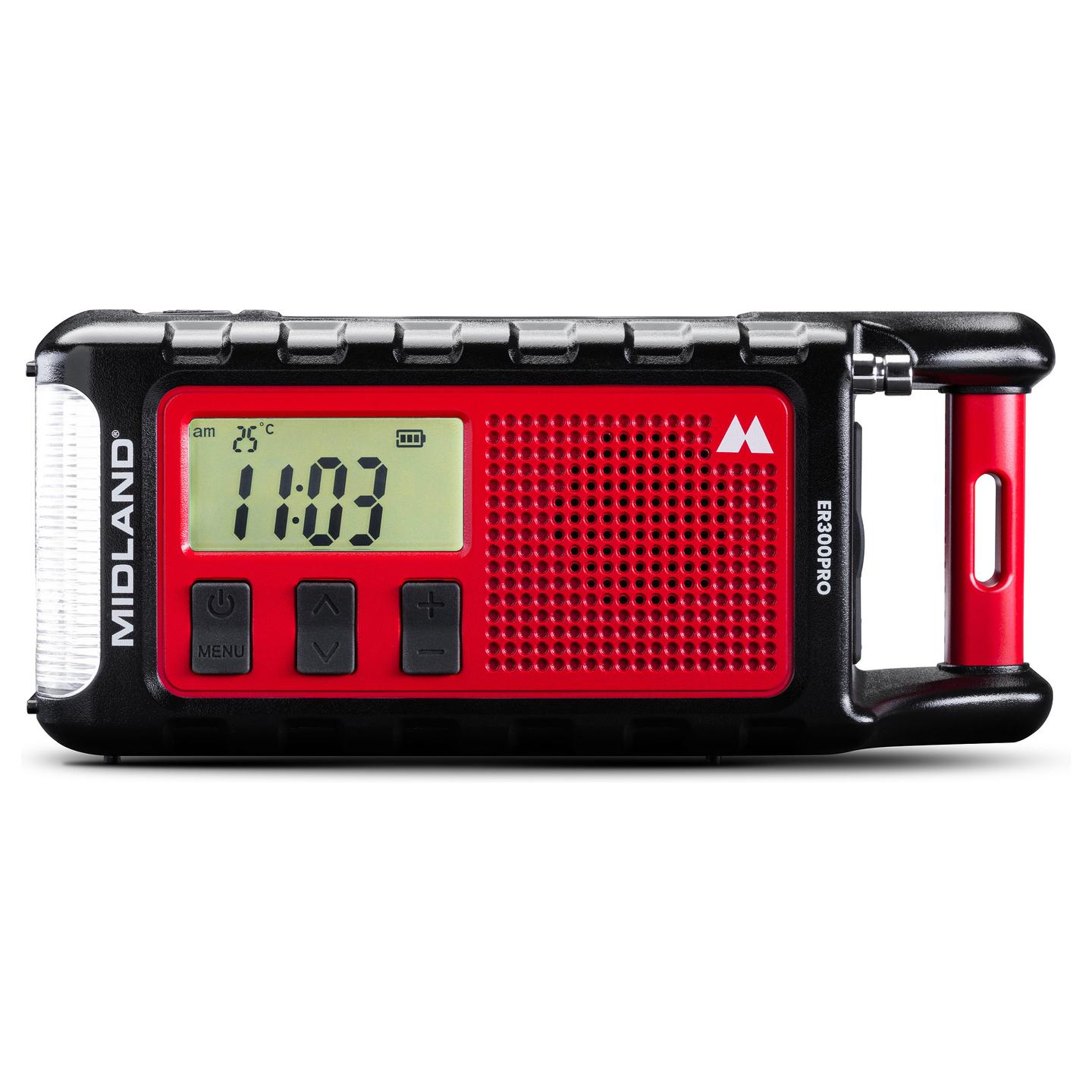 Radio Emergjence Midland ER 300 Pro, Bateri Li-Ion 10.000 mAh, USB-C – Zezë, Kuqe