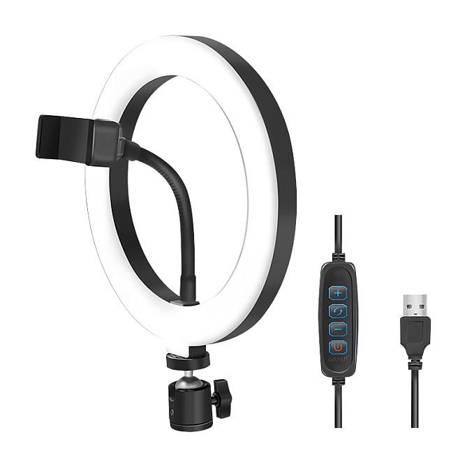 Aksesorë për telefon LogiLink AA0151 / Smartphone Ring Light / 20cm / 72 LED / 10W / 1/4" / 1.8m - Zezë