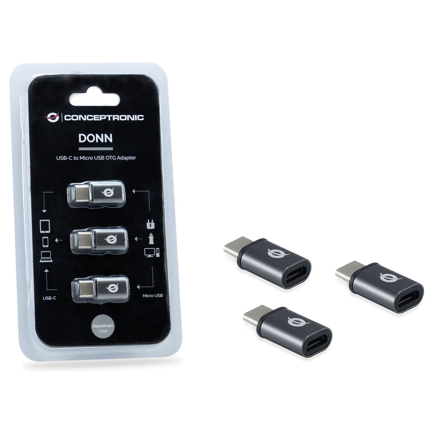 Adapter Conceptronic DONN05G, USB-C Mashkull në Micro USB Femër, USB 2.0, 480Mbps, 3 copë - Gri - 4