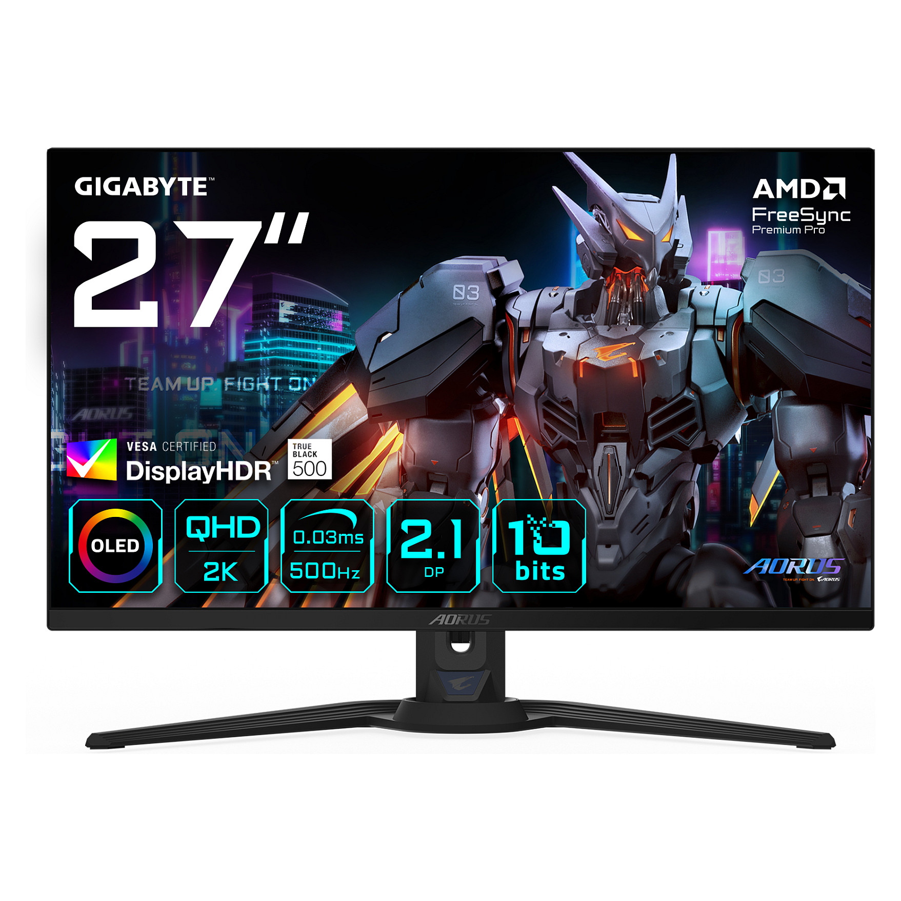 Monitor Gaming GIGABYTE AORUS FO27Q5P / 27"/ Quad HD OLED / QD-OLED / 500 Hz / 0.03 ms / HDMI+USB+DP - Zezë - 1