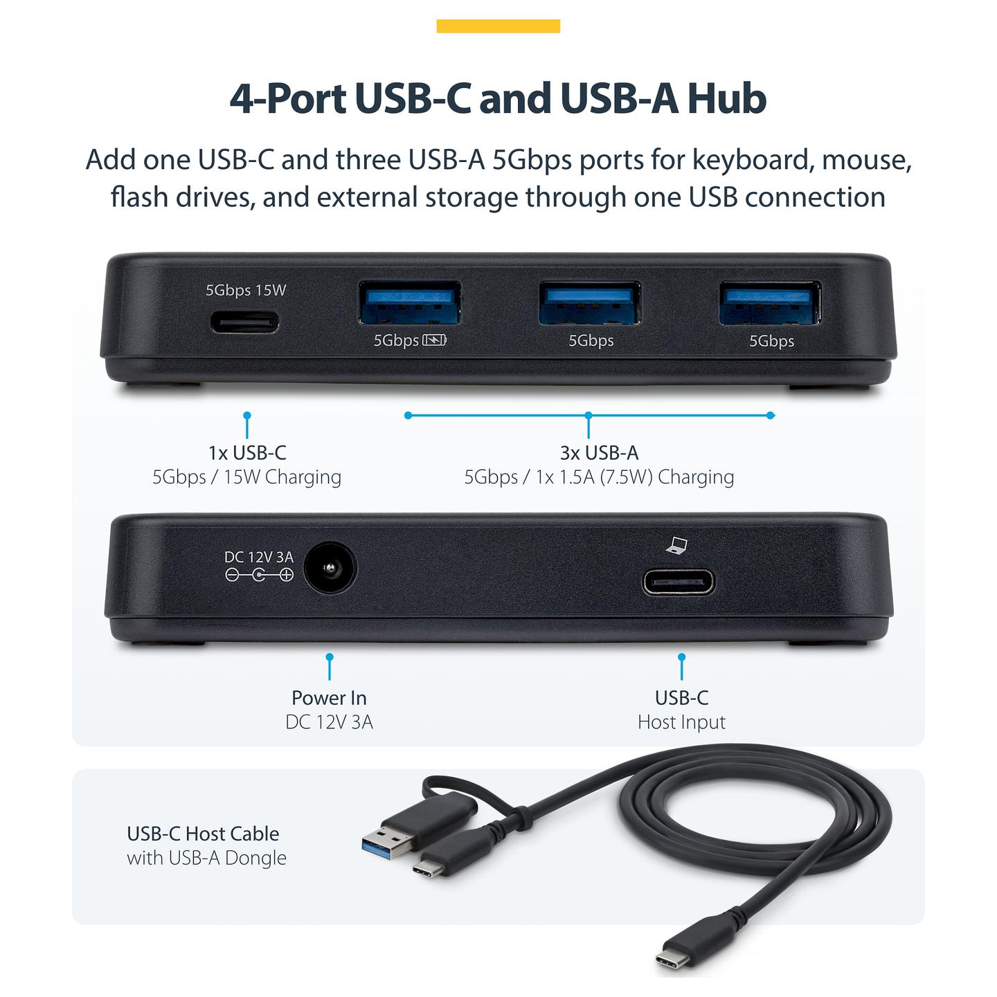 Hub StarTech.com 311UE-USB-HUB, 3x USB-A, 1x USB-C, 5Gbps, 36W - Zezë - 5