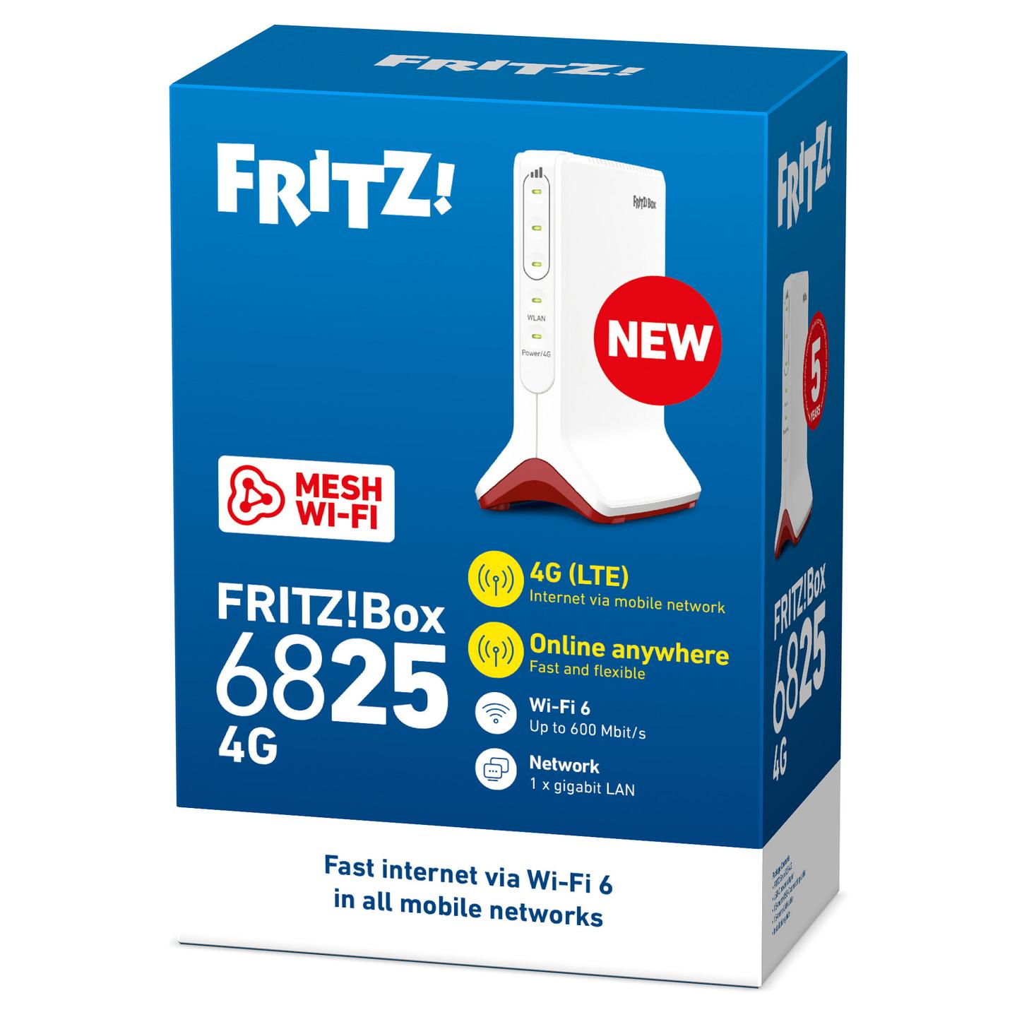 Ruter FRITZ!Box 6825 4G, 4G LTE, Wi-Fi 6, 2.4GHz, deri në 600Mbps, 1× Gigabit LAN, Nano-SIM, USB-C - Bardhë - 3