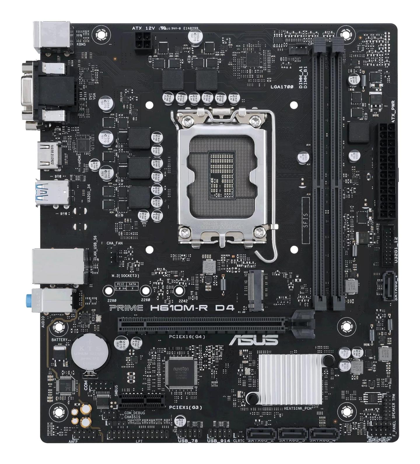 Pllakë Amë ASUS PRIME H610M-R D4-SI / Intel H610 / LGA 1700 / Micro-ATX / DDR4 / PCIe 4.0 / 1GbE 