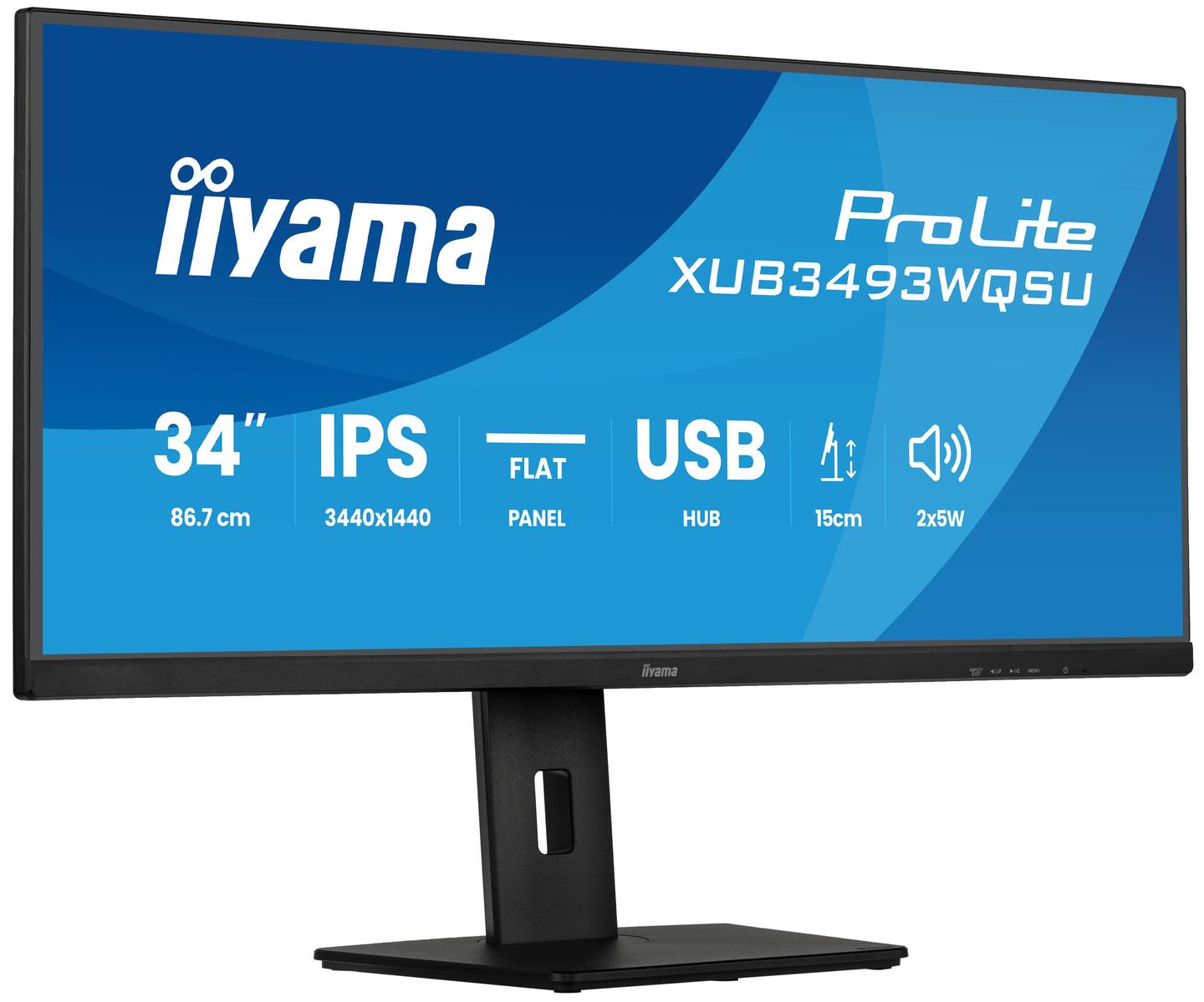 Monitor iiyama ProLite XUB3493WQSU-B6, 34", UWQHD IPS, 120Hz, 1ms, 2xHDMI+DP+USB - Zezë - 2