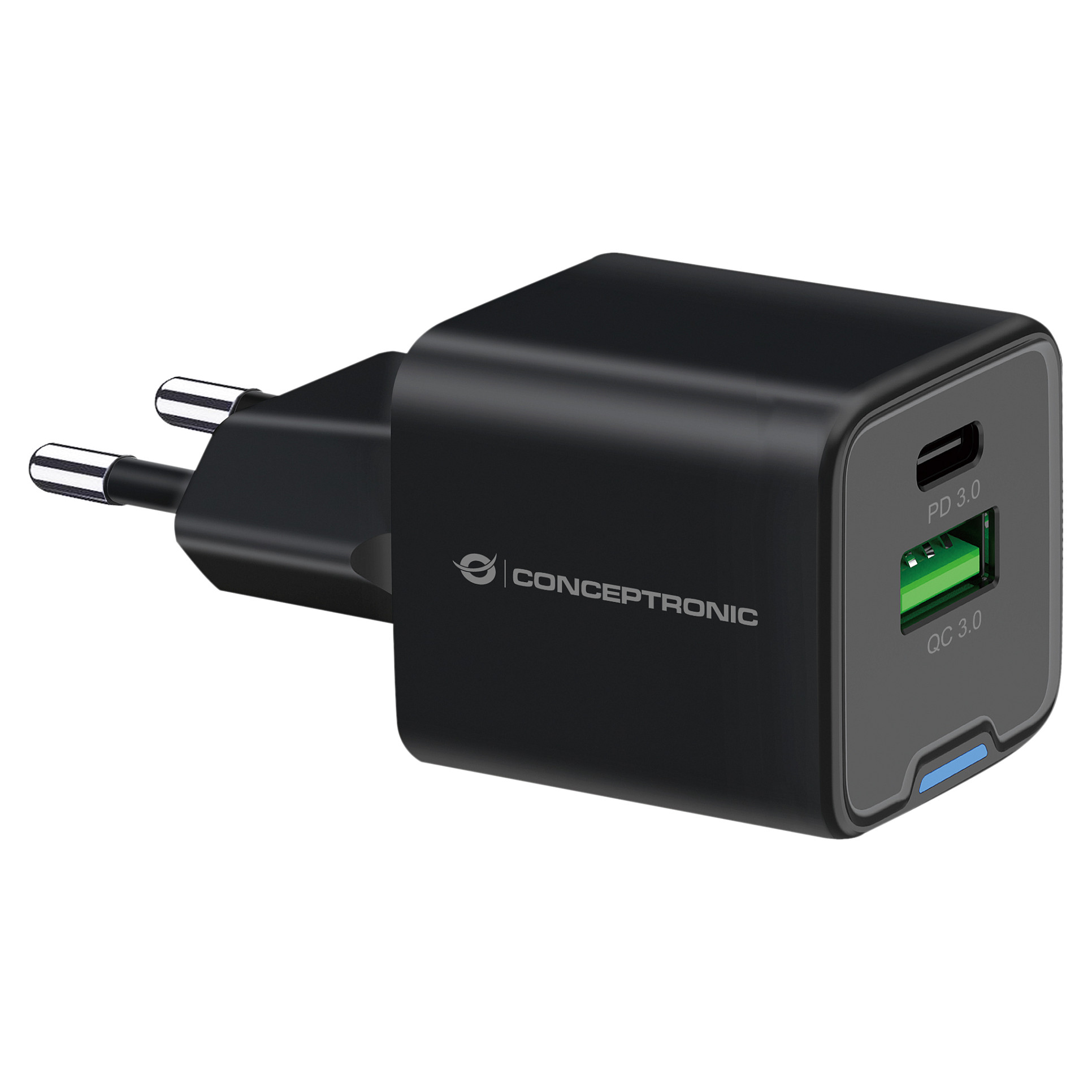 Adapter  Conceptronic 2-Port GaN Charger  USB-C / USB-A / 20W / PD 3.0 / PPS – Zezë - 1