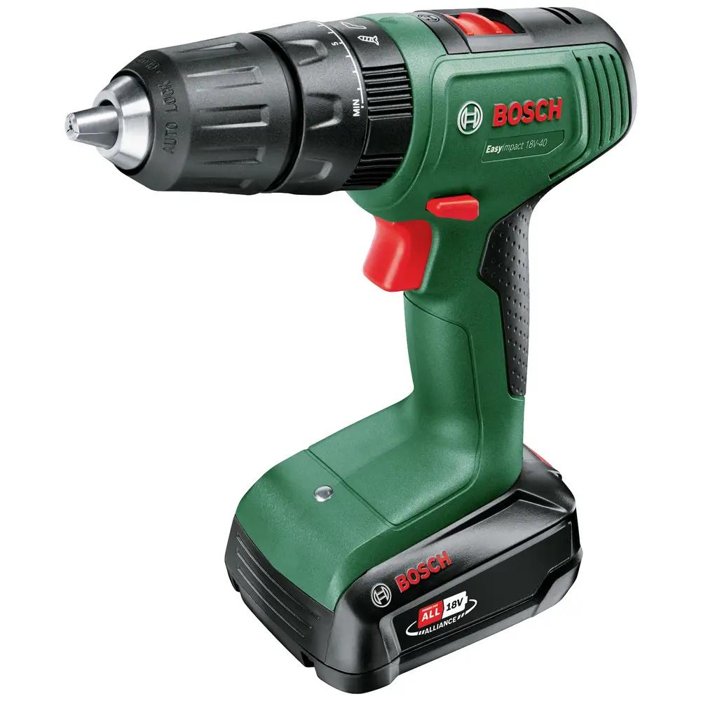 Shpuese me Goditje me Bateri Bosch EasyImpact 18V-40, 18V, 40Nm, 13mm, 2x1.5Ah, Set Aksesorësh 241 Pjesë, SystemBox - Gjelbër/Zezë - 1
