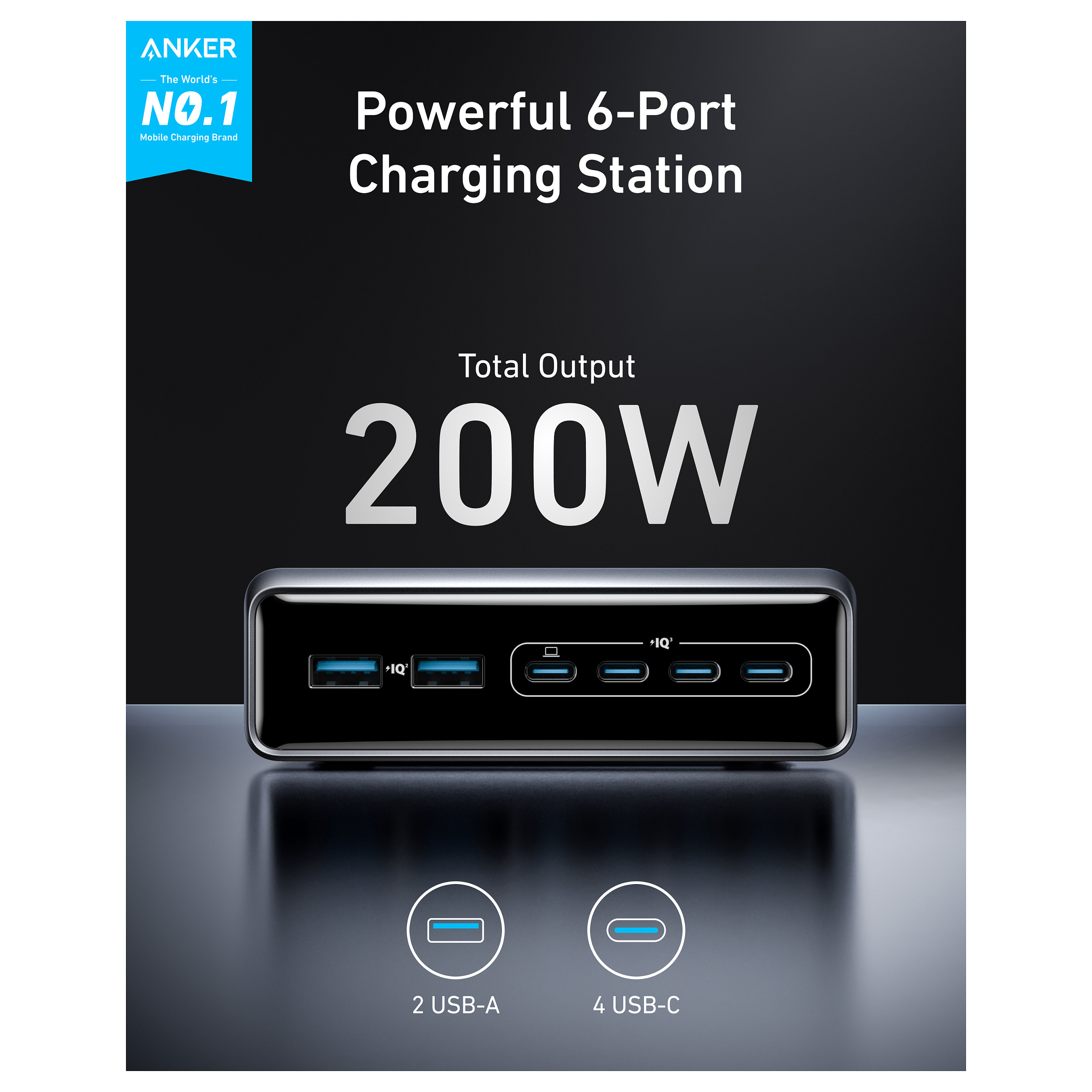 Adapter Anker / Prime Charger / 200W / Desktop / GaN / 4x USB-C / 2x USB-A - Zezë - 2