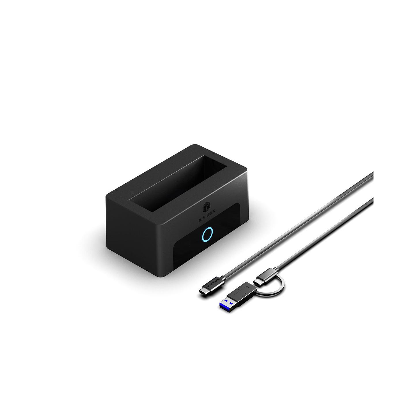Këllëf për Disqe ICY BOX IB-1123M-CU31, M.2 NVMe, 2.5"/3.5" HDD/SSD, USB-C 10Gbps, USB-C në USB-C/USB-A - Zezë