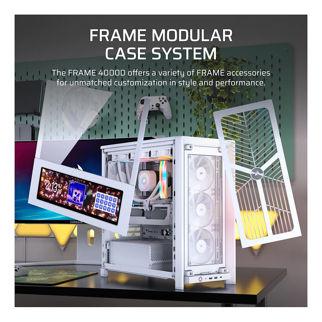 Kasë PC Corsair FRAME 4000D WOOD RS / Mid Tower / E-ATX / 3x 120mm + 1x 120mm RS Fan / Tempered Glass / Wood / 360mm Radiator - Bardhë/Wood - 5