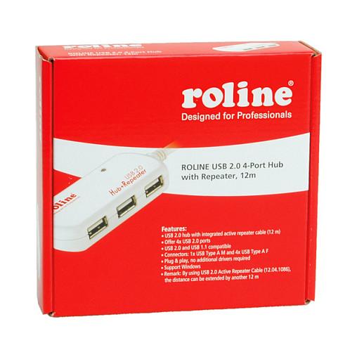 Hub ROLINE 12.04.1085, 4x USB-A, USB 2.0, 480Mbps, Repeater, 12m - Bardhë - 2