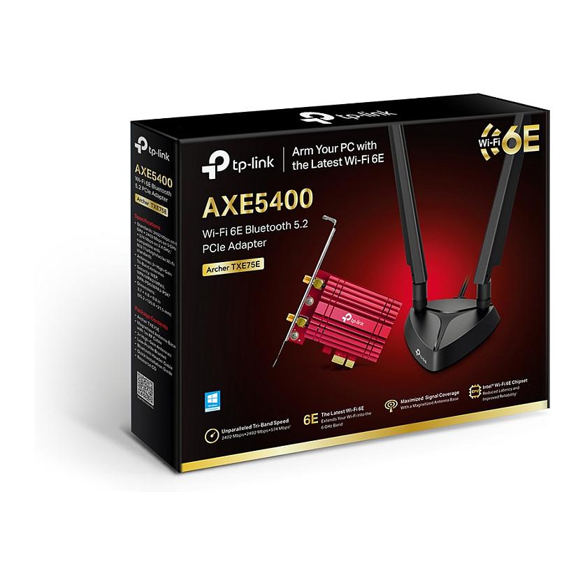 Kartë Rrjeti TP-Link Archer TXE75E, Wi-Fi 6E AXE5400, Tri-Band, Bluetooth 5.2, PCIe - Zezë/Kuqe - 8