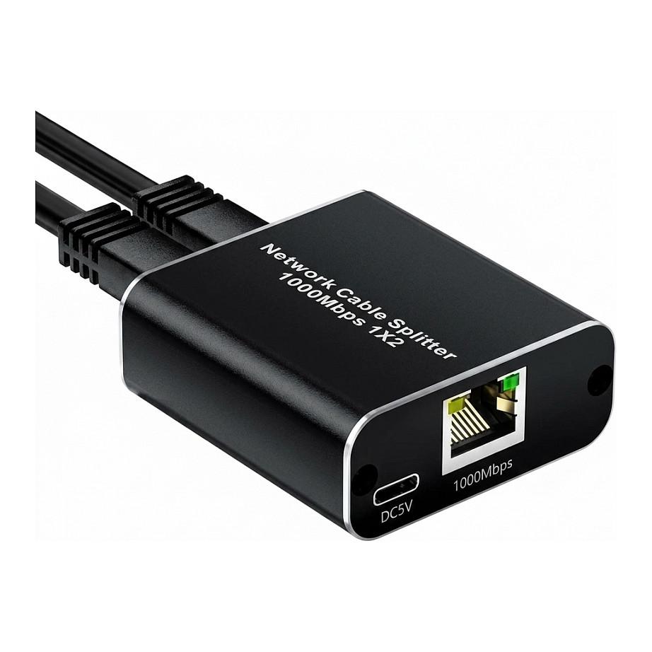 Splitter i Rrjetit ALLNET ALL-NS1003, 3 porta Gigabit Ethernet RJ45, 1 hyrje dhe 2 dalje, USB-C 5V - Zezë