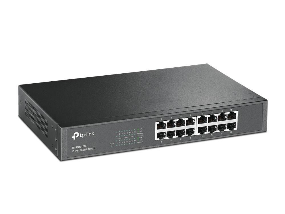 TP-Link TL-SG1016D 16-Port Gigabit Ethernet Switch – Unmanaged, 10/100/1000Mbps, Desktop/Rackmount - 1