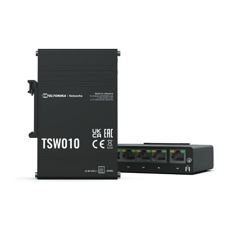 Switch Industrial Teltonika TSW010, 5x Fast Ethernet RJ45, 10/100Mbps, Unmanaged, DIN Rail, IP30 - Hiri