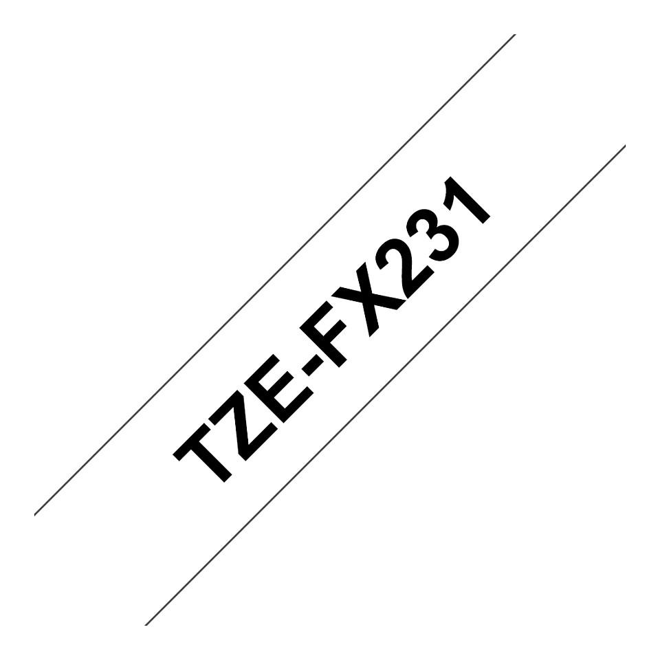 Etiketa për Printer Brother P-Touch / 12 mm × 8 m / Plastikë Fleksibile (TZe-FX231) - Bardhë / Zi - 1