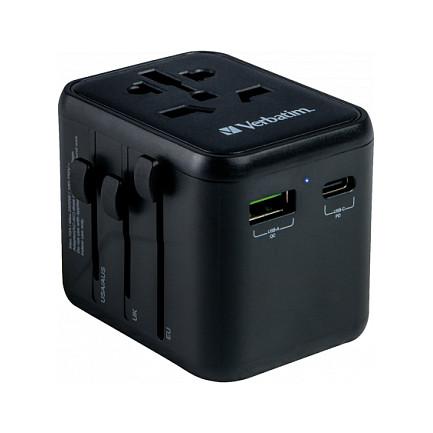 Adapter Verbatim 49544, Universal Udhëtimi, USB-C PD 20W, USB-A QC 3.0 18W, 100–250V - Zezë - 5