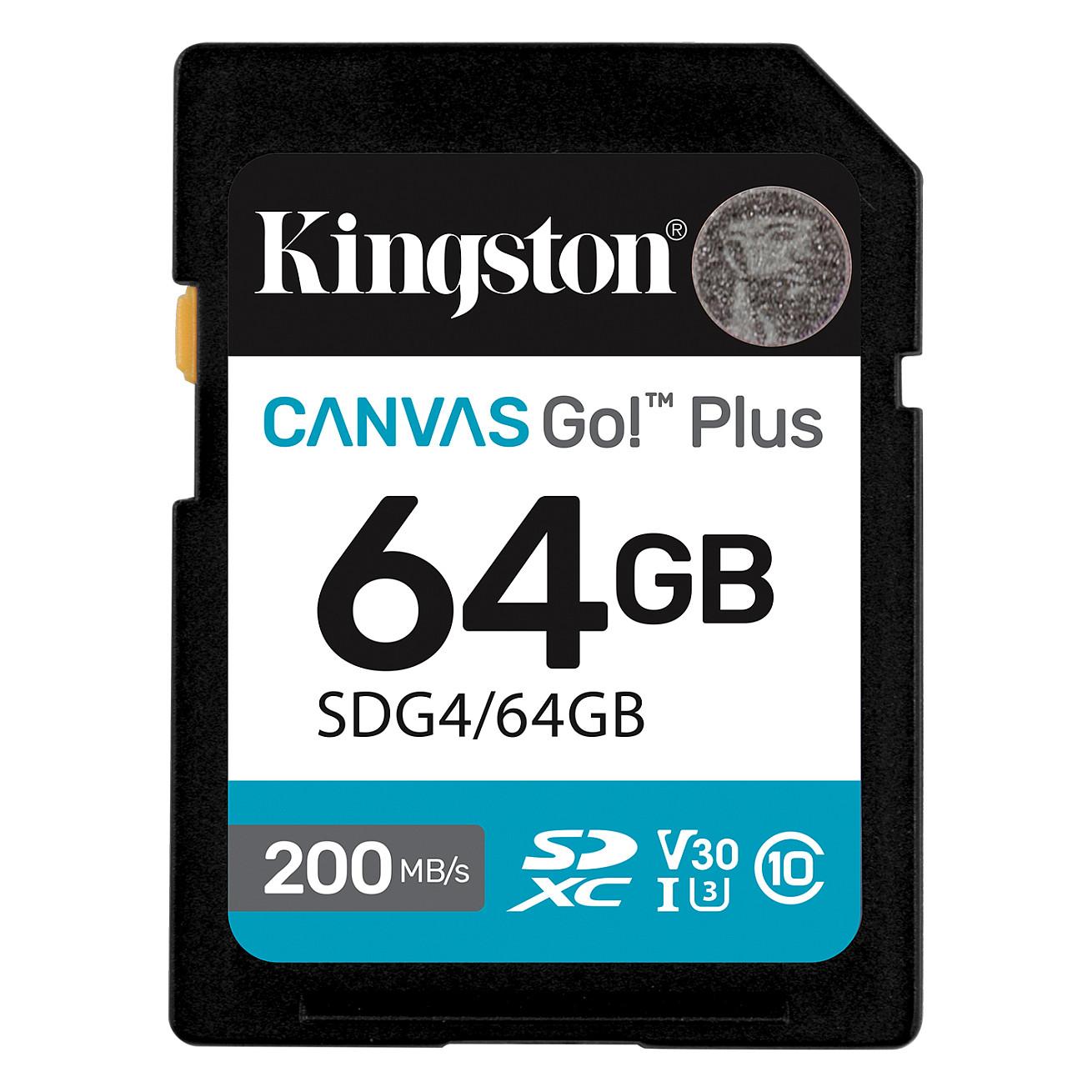 Kartë Memorie Kingston Canvas Go! Plus Gen4 / 64GB / SDXC / UHS-I / U3 / V30 / Class 10 / 200MB/s Lexim / 100MB/s Shkrim / 32 × 24 × 2.1mm / 2.3g - Zezë