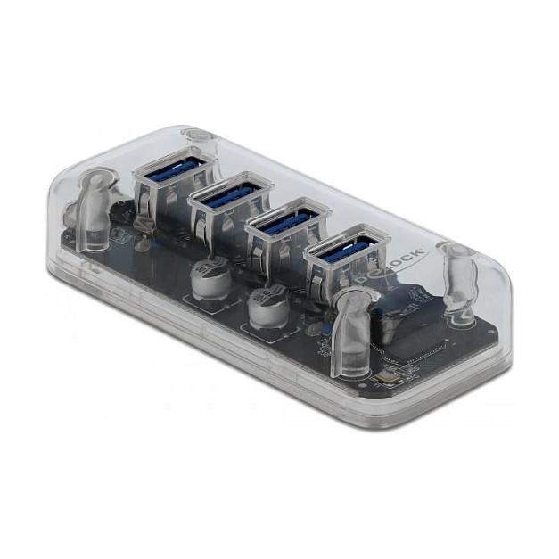 Hub DeLOCK 64087, 4x USB-A, USB 5Gbps, USB Micro-B, Furnizim Shtesë 5V, LED - Transparent - 2