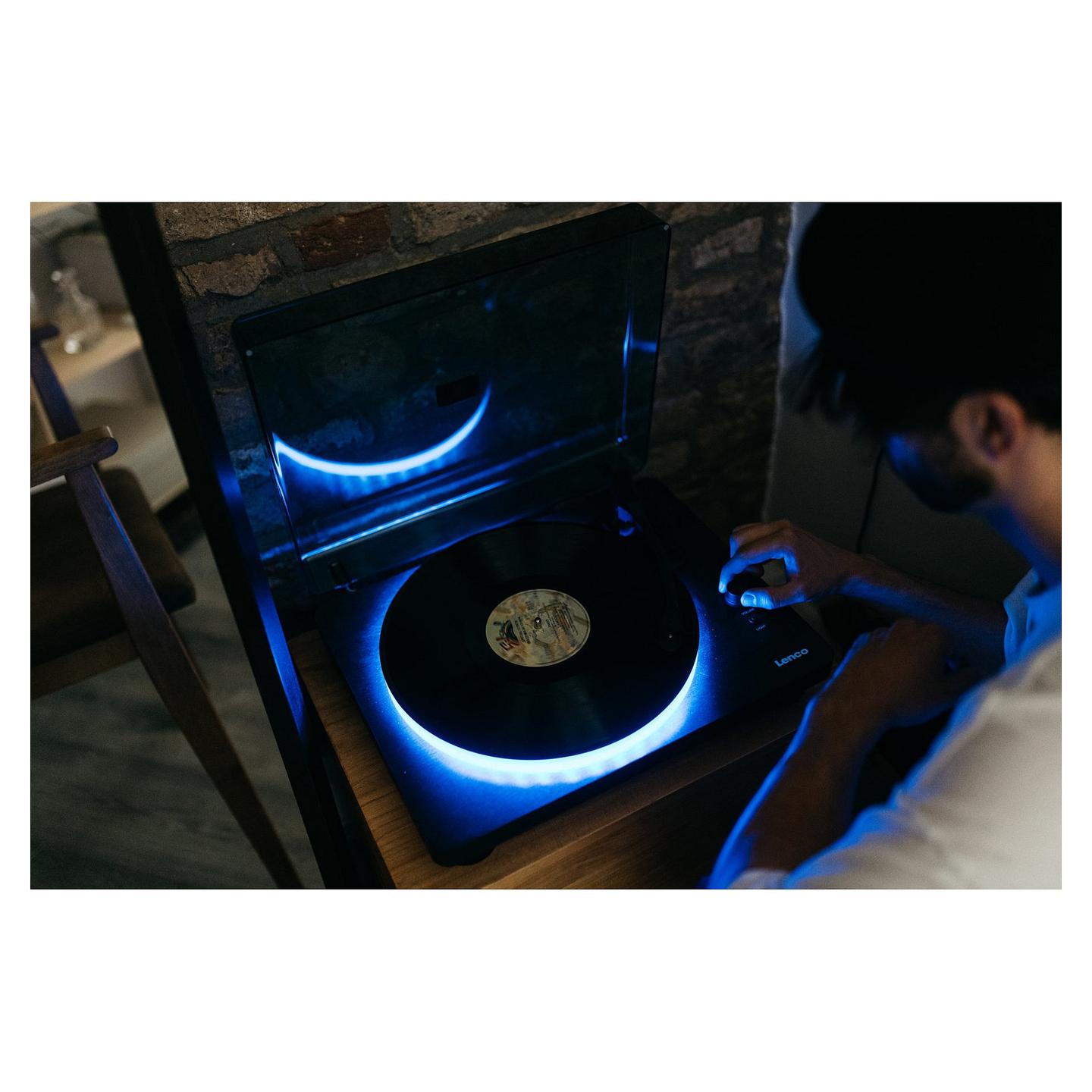 Gramafon Lenco LS-50LEDBK, Me Rrip, Manual, USB Type-B, Fuqi RMS 4 W - Zezë - 9