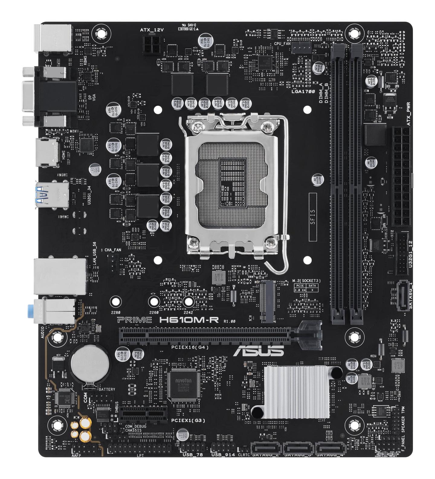 Pllakë Amë MB Intel ASUS PRIME H610M-R-SI, LGA1700, H610, DDR5, mATX, HDMI, DisplayPort, VGA, 1GbE LAN - 2