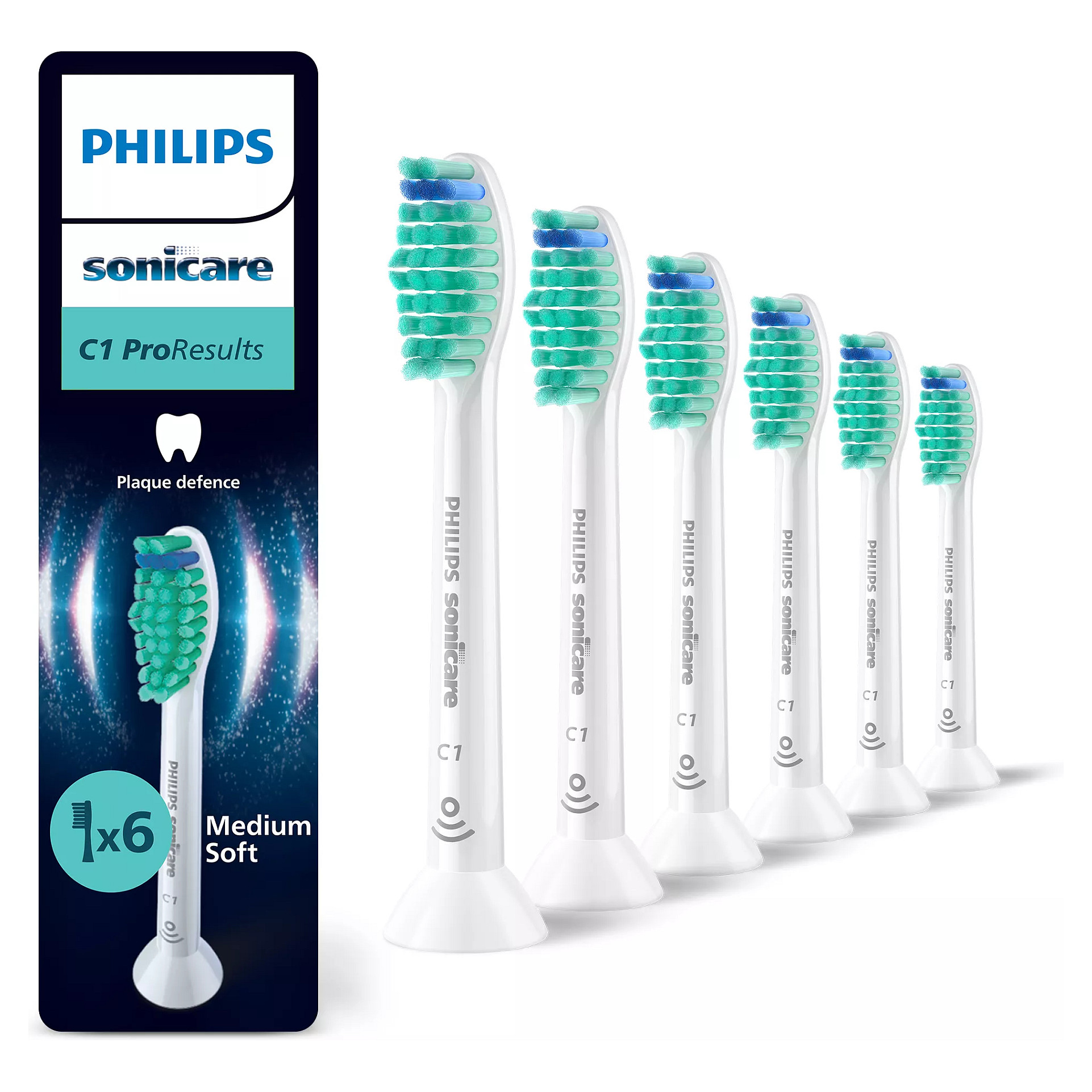 Koka zëvendësuese për furçë elektrike Philips Sonicare C1 ProResults / 6 copë / Medium Soft / Click-on – Bardhë
