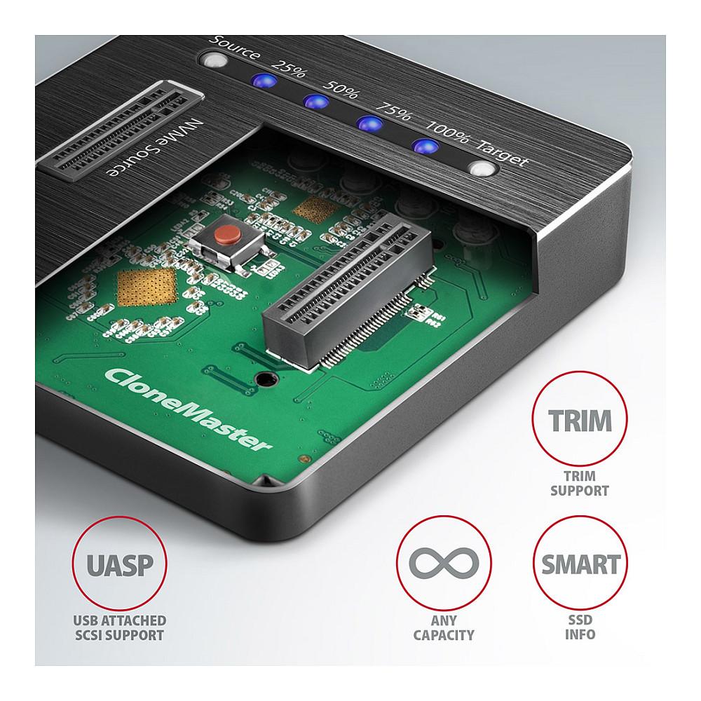 Këllëf për Disqe AXAGON ADSA-M2C, 2x M.2 NVMe, USB-C 3.2 Gen 2, 10Gbps, Klonim Pa Kompjuter - Zezë - 5