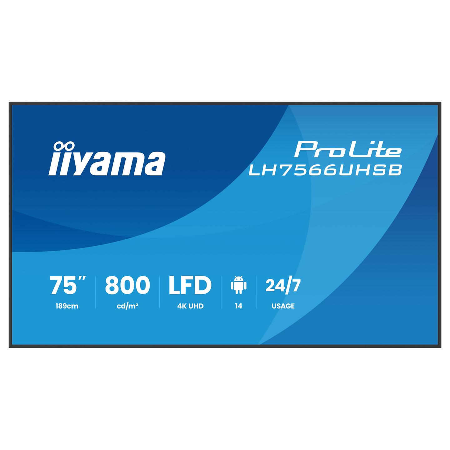 Digital Signage iiyama ProLite LH7566UHSB-B1AG, 75", 4K UHD, VA, 800cd/m², 4GB, 32GB, Wi-Fi, 2xHDMI, USB-C, 2xUSB, RJ45 - Zezë