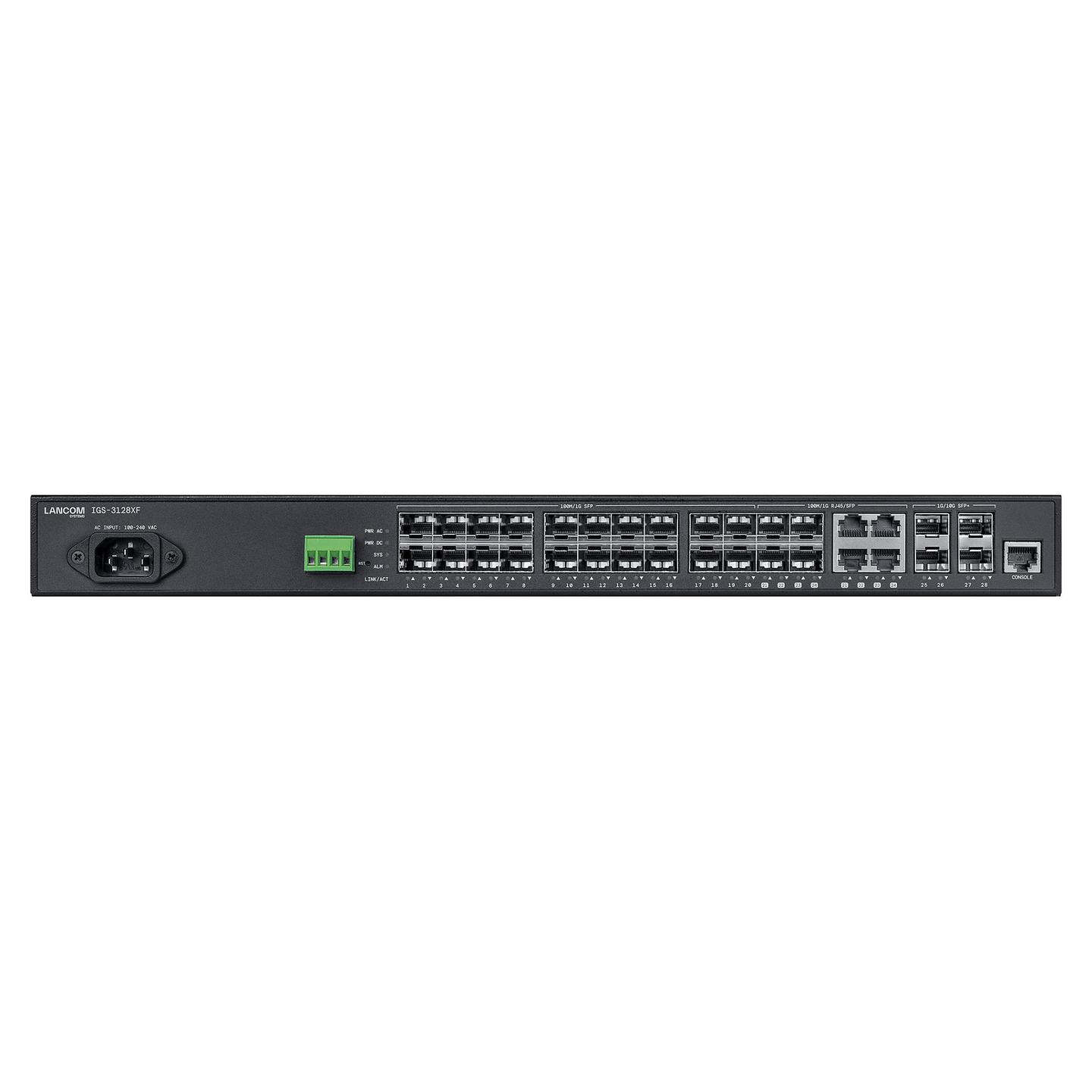 Switch Industrial LANCOM IGS-3128XF, 24x Gigabit SFP, 4x Combo RJ45/SFP, 4x 10G SFP+, 128Gbps, Layer 3 Lite, Rack 1U - Zezë