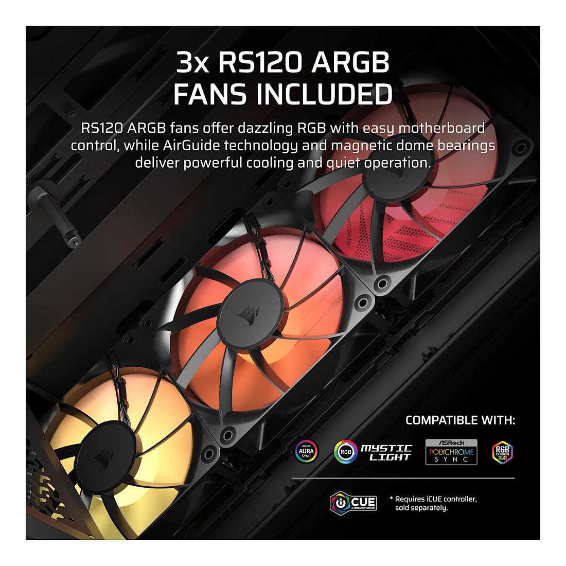 Kasë PC Corsair 3200D RS ARGB / Mid Tower / ATX / 3x 120mm ARGB Fan / Tempered Glass / Mesh / 360mm Radiator - Zezë - 7