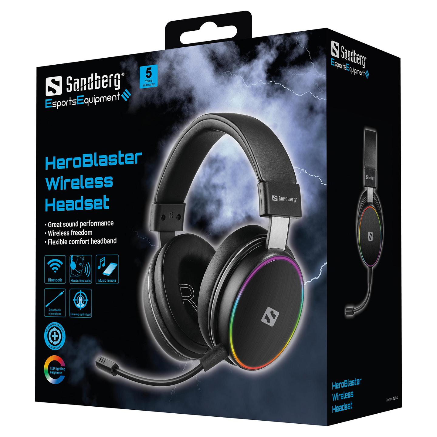 Kufje Gaming Sandberg HeroBlaster / Wireless / Bluetooth 5.1 / 50mm / 10 orë / 3.5mm - Zezë - 6
