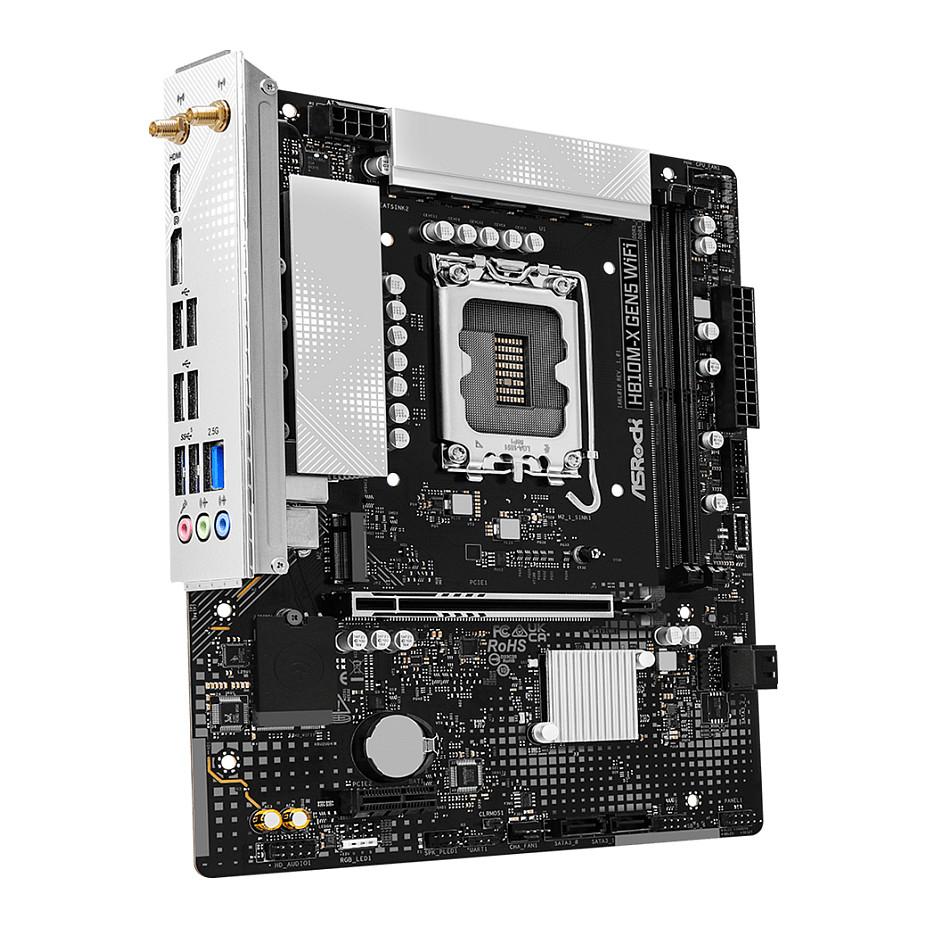 Motherboard ASRock H810M-X Gen5 WiFi, Intel LGA1851, H810, DDR5, Micro-ATX, PCIe 5.0, Wi-Fi 6, Bluetooth 5.3, 2.5G LAN - 3