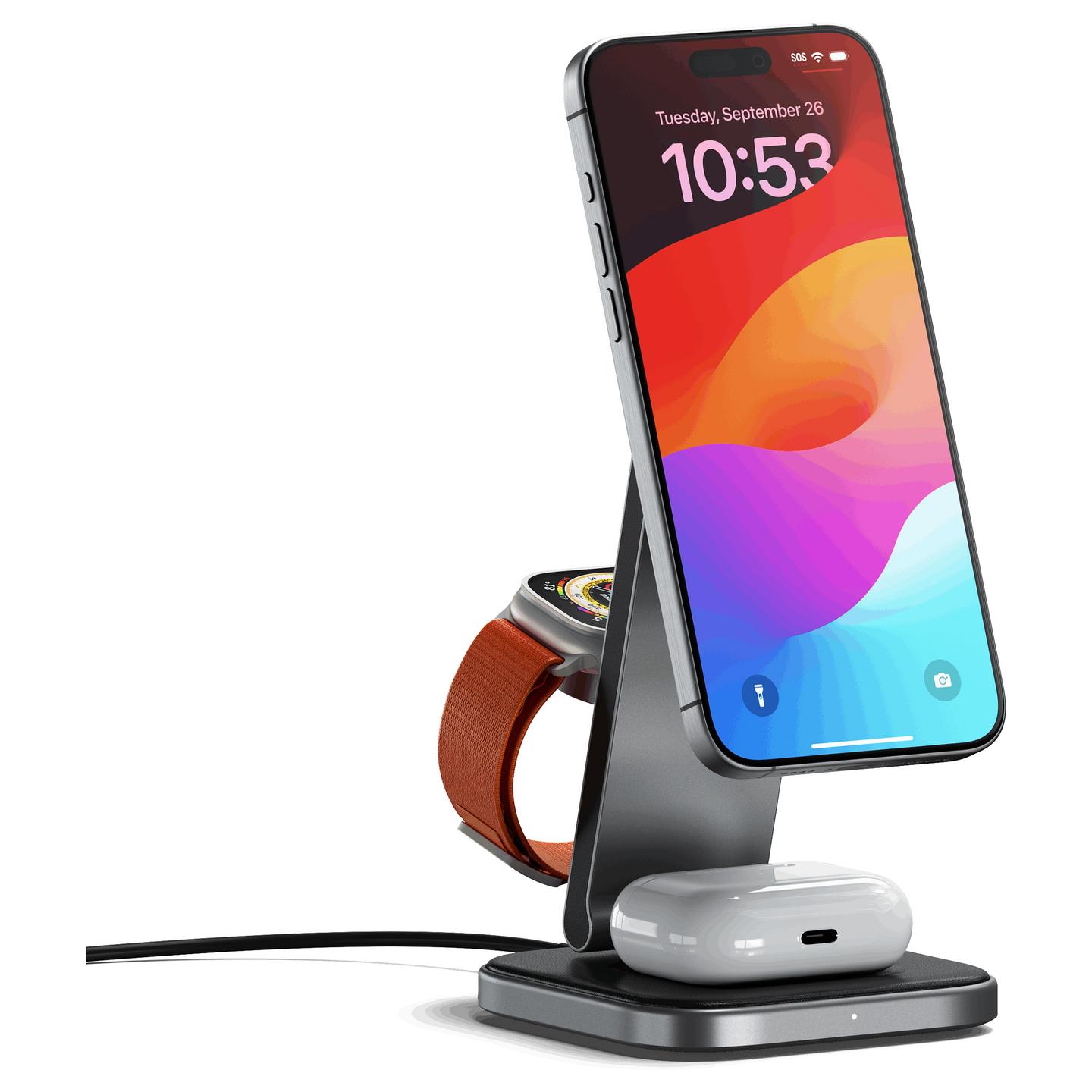 Karikues Satechi ST-Q31FM-EA / 3-in-1 / Qi2 / 15W / 5W / Foldable / USB-C / iPhone / Apple Watch / AirPods - Gri - 1