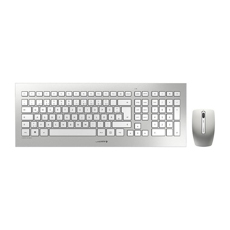 Combo (Tastierë & Maus) CHERRY DW 8000, Wireless, Full Size, QWERTZ Gjerman, 2.4 GHz, 5 Hotkeys, 1000/2000 DPI - Argjend/Bardhë