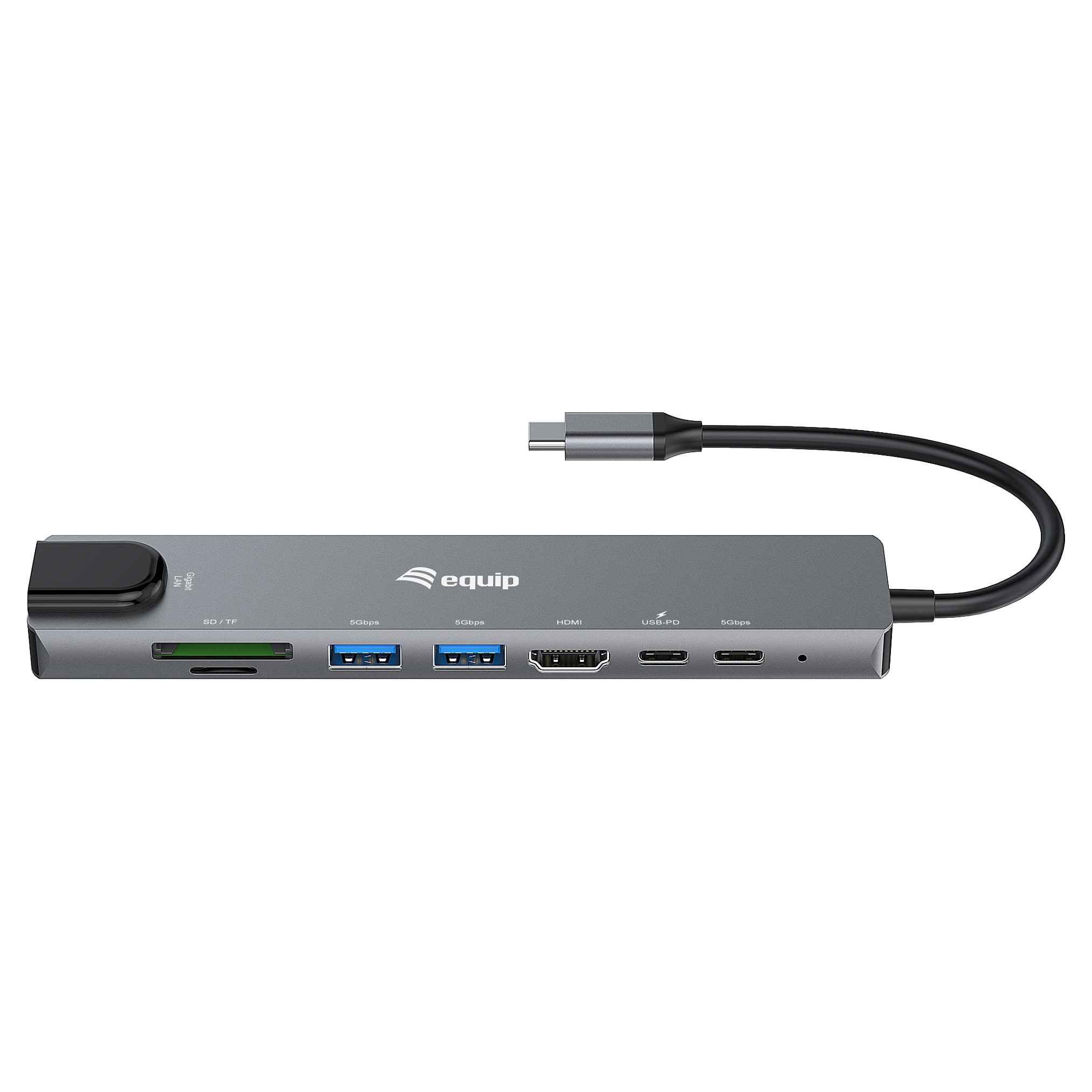 Adapter Equip USB-C në HDMI / GbE / 3×USB 3.2 Gen1 / SD & TF / PD 100W - 2