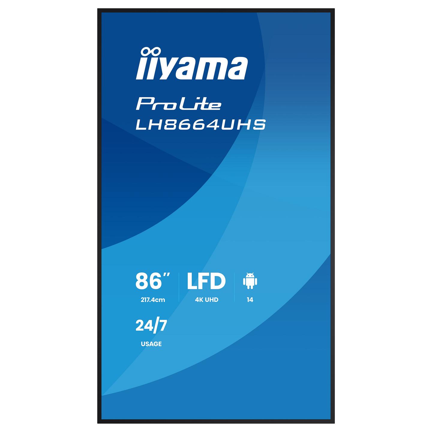 Digital Signage iiyama ProLite LH8664UHS-B3AG, 85.6", 4K UHD, IPS, 500cd/m², HDMI, USB-C - Zezë - 3