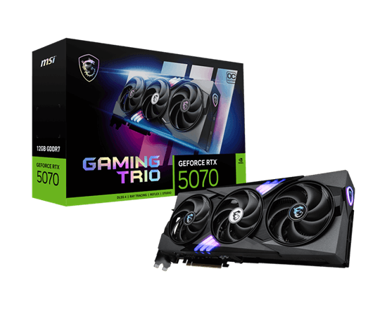 Kartelë Grafike Nvidia MSI GeForce RTX 5070 Gaming Trio OC, 12GB GDDR7, 192-bit, 3x DisplayPort 2.1b, HDMI 2.1b, 3x Fans – Zezë