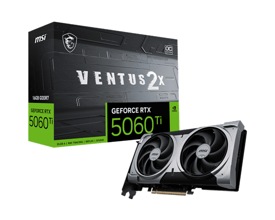 Kartelë Grafike Nvidia MSI GeForce RTX 5060 Ti Ventus 2X OC Plus, 16GB GDDR7, 128-bit, 2x Fans, 3x DisplayPort 2.1b, HDMI 2.1b – Gri