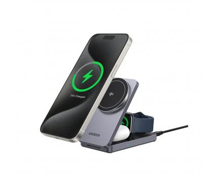 Stacion Karikimi Wireless UGREEN W707 MagFlow / Qi2 / 3-në-1 / 15 W / Apple Watch + AirPods – Hiri - 2