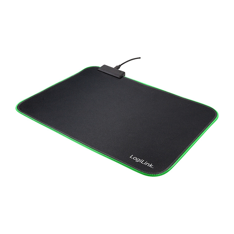 Mauspad Gaming LogiLink ID0183 / 350 x 260 x 3mm / Poliester + Gomë natyrale / RGB LED / Anti-rrëshqitës / Micro-USB - Zezë