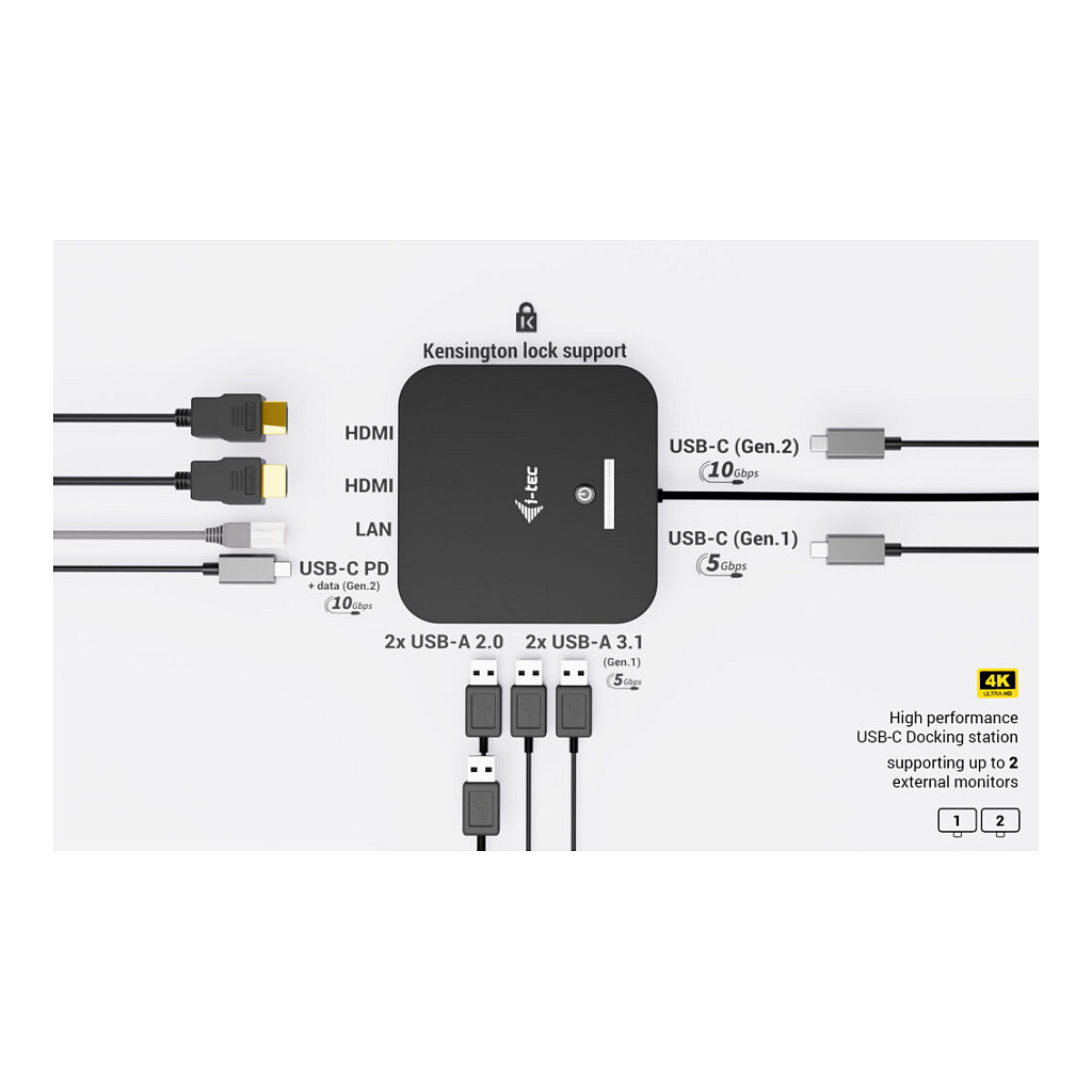 Docking Station I‑TEC USB‑C Dual HDMI  2x HDMI + 1x GLAN + 2x USB‑A 3.2 + 2x USB 2.0 + 1x USB‑C Gen2 + 1x USB‑C – Zezë - 4