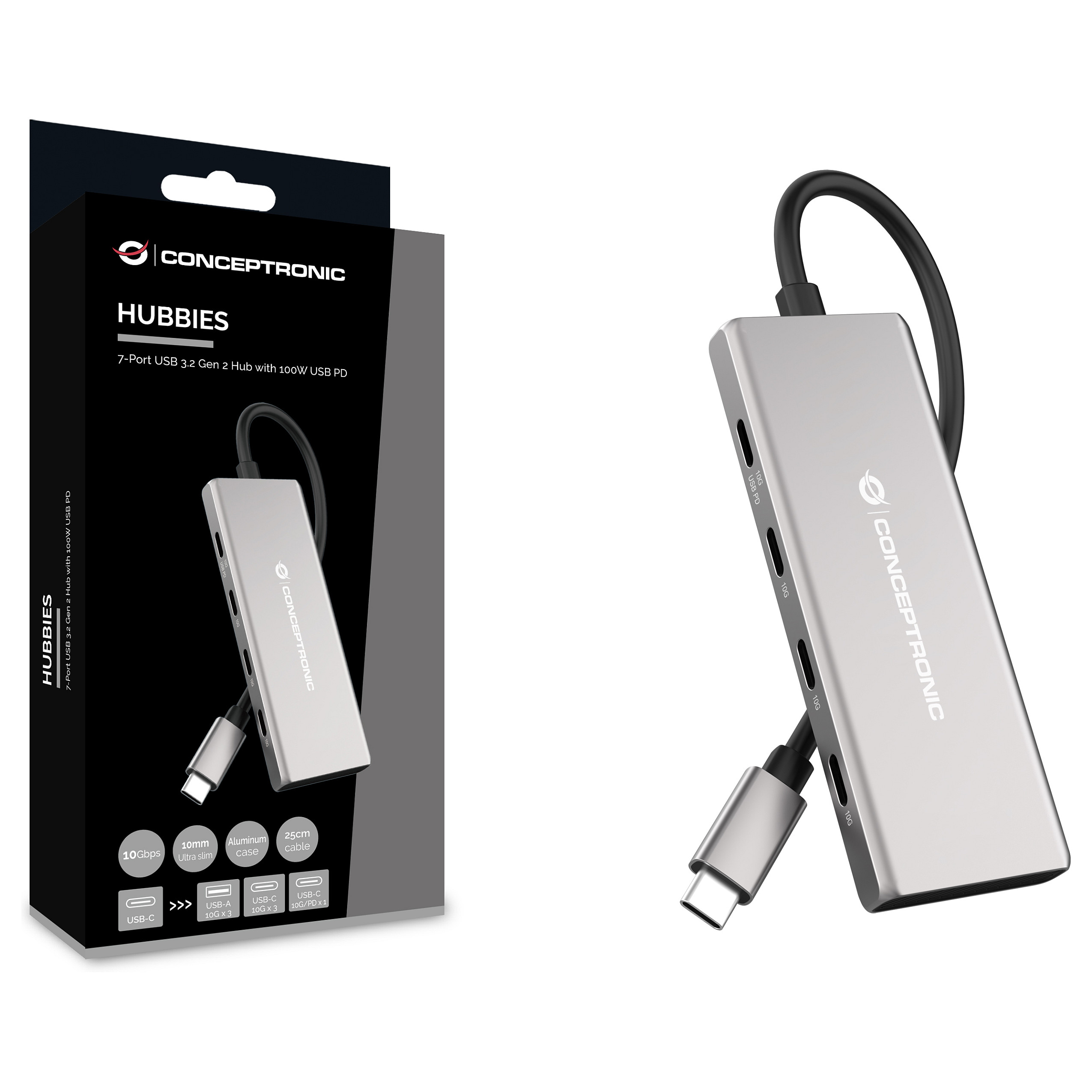 Hub Udhëtimi CONCEPTRONIC 7-në-1 USB-C në 3xUSB-C/3xUSB-A - Hiri - 3