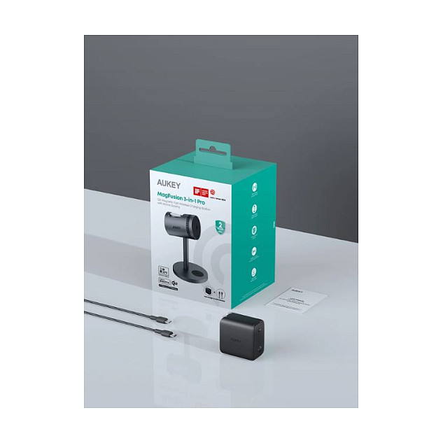 Aksesorë për telefon Aukey MagFusion Pro – 3-in-1 MagSafe Wireless Charging Stand - Zezë - 2