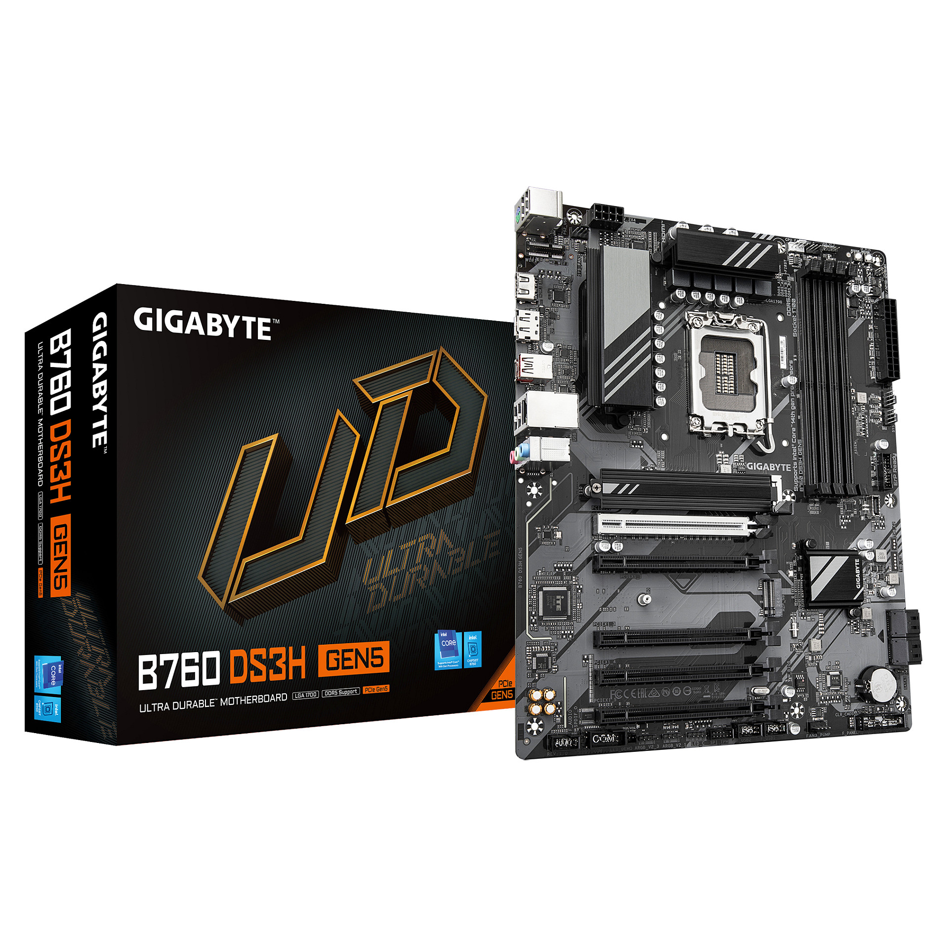 Pllakë Amë Intel Gigabyte GA‑B760 DS3H GEN5 Motherboard (B760 / LGA1700 / ATX / DDR5 / PCIe Gen5 / HDMI / DisplayPort / (D)) - 1