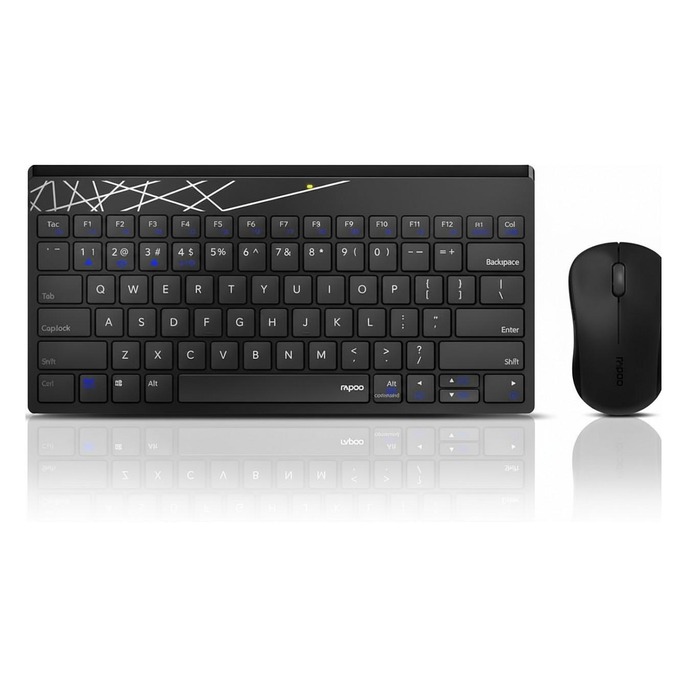 Combo (Tastierë & Maus) Rapoo 8000M, Mini, QWERTZ Gjerman, Bluetooth + 2.4 GHz, 1300 DPI - Zezë