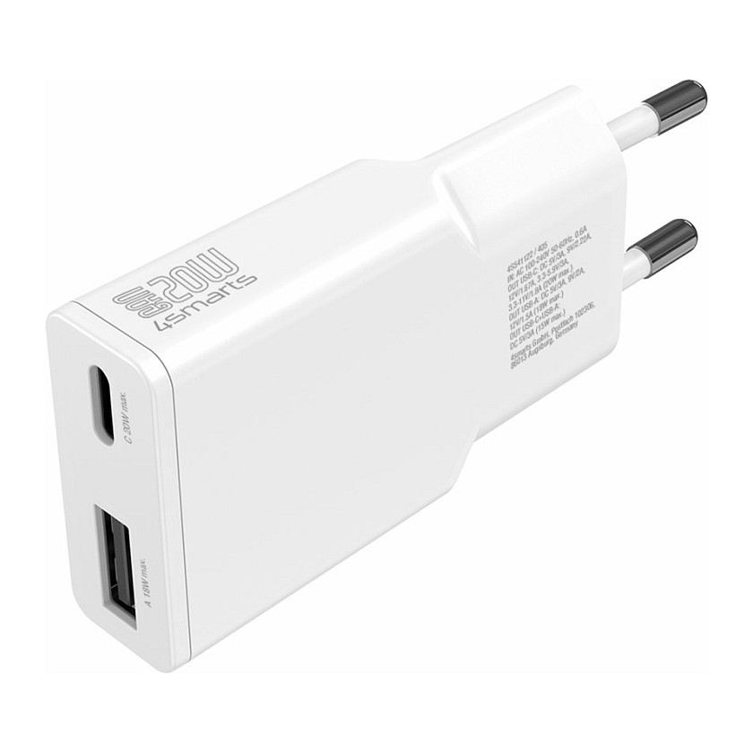 Karikues 4smarts / PDPlug Duos Slim Charger / 20W / GaN / USB-C + USB-A - Bardhë - 2