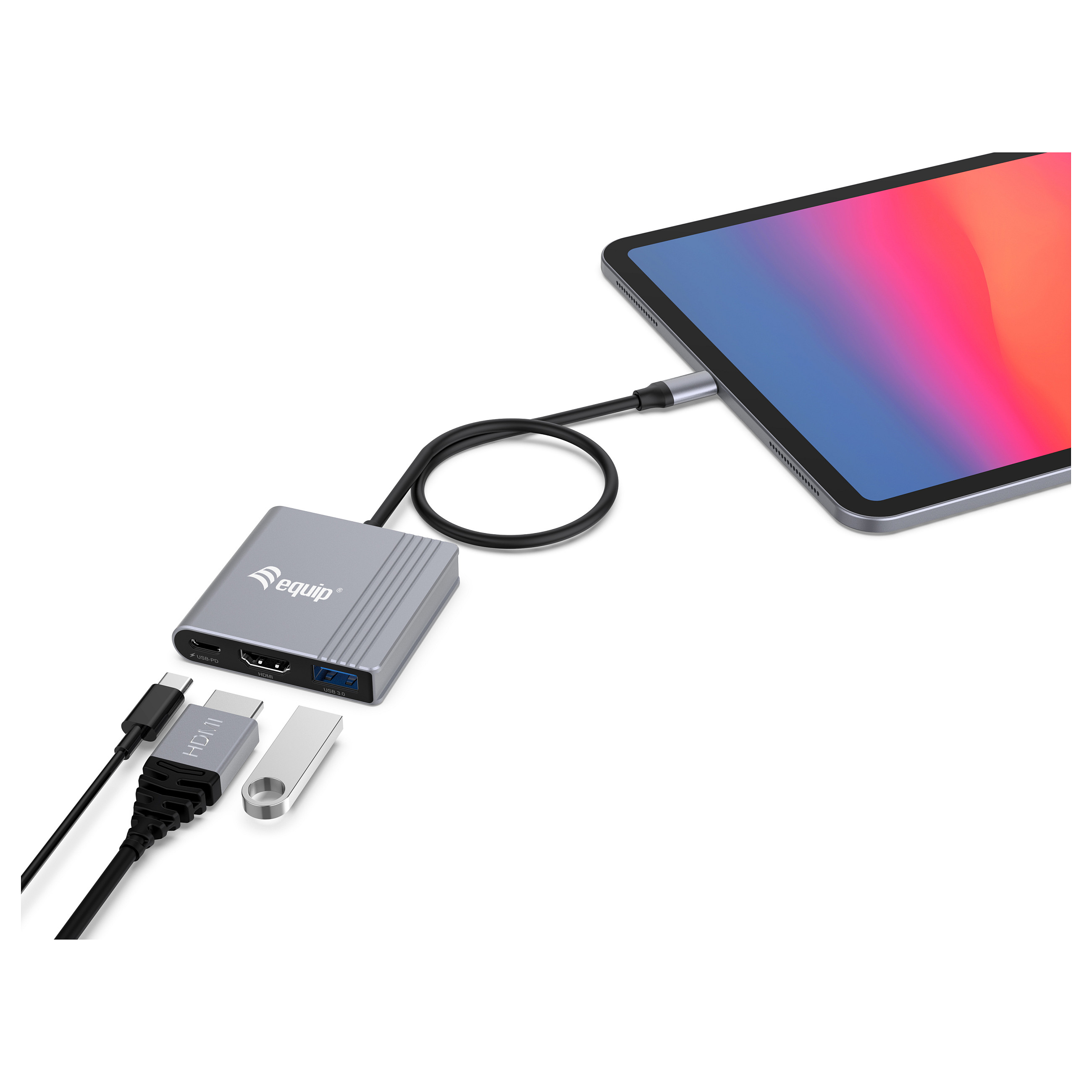 Docking Station Equip USB-C / HDMI / USB-A / 100W PD / Kabllo 25cm - Hiri - 4